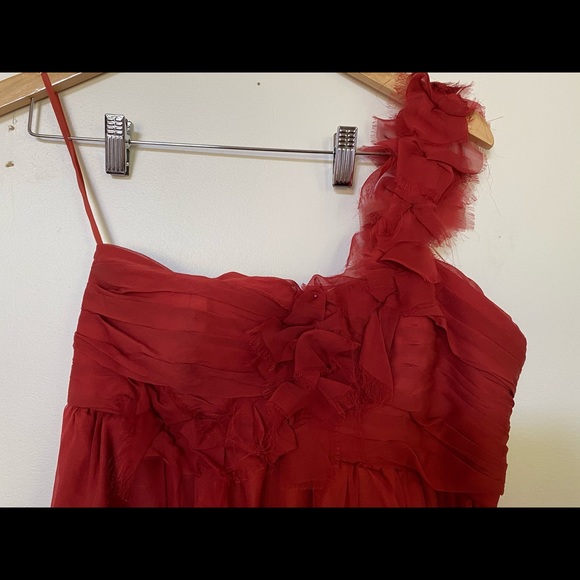 Dark orange bridesmaid formal dress one shoulder - Picture 2 of 4